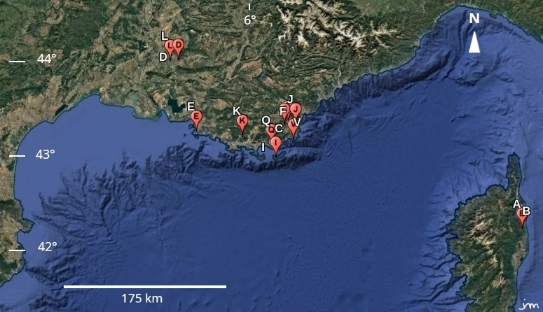 Localisation des enregistrements cigales géographie